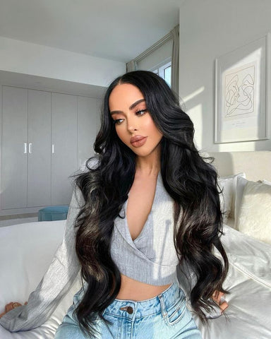22” Gorgeous Glam Clip-In Synthetic Wavy Hair Set Dark Black